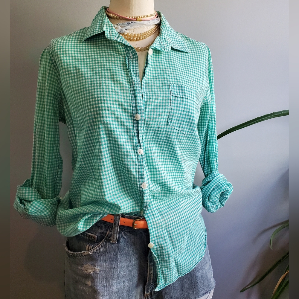 J. Crew Teal Buffalo Check Button Up